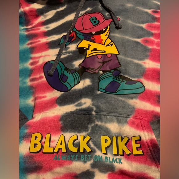 Black Pike XL unisex Tie Dye hoodie with cartoon graphic, always bet on black - Picture 2 of 6